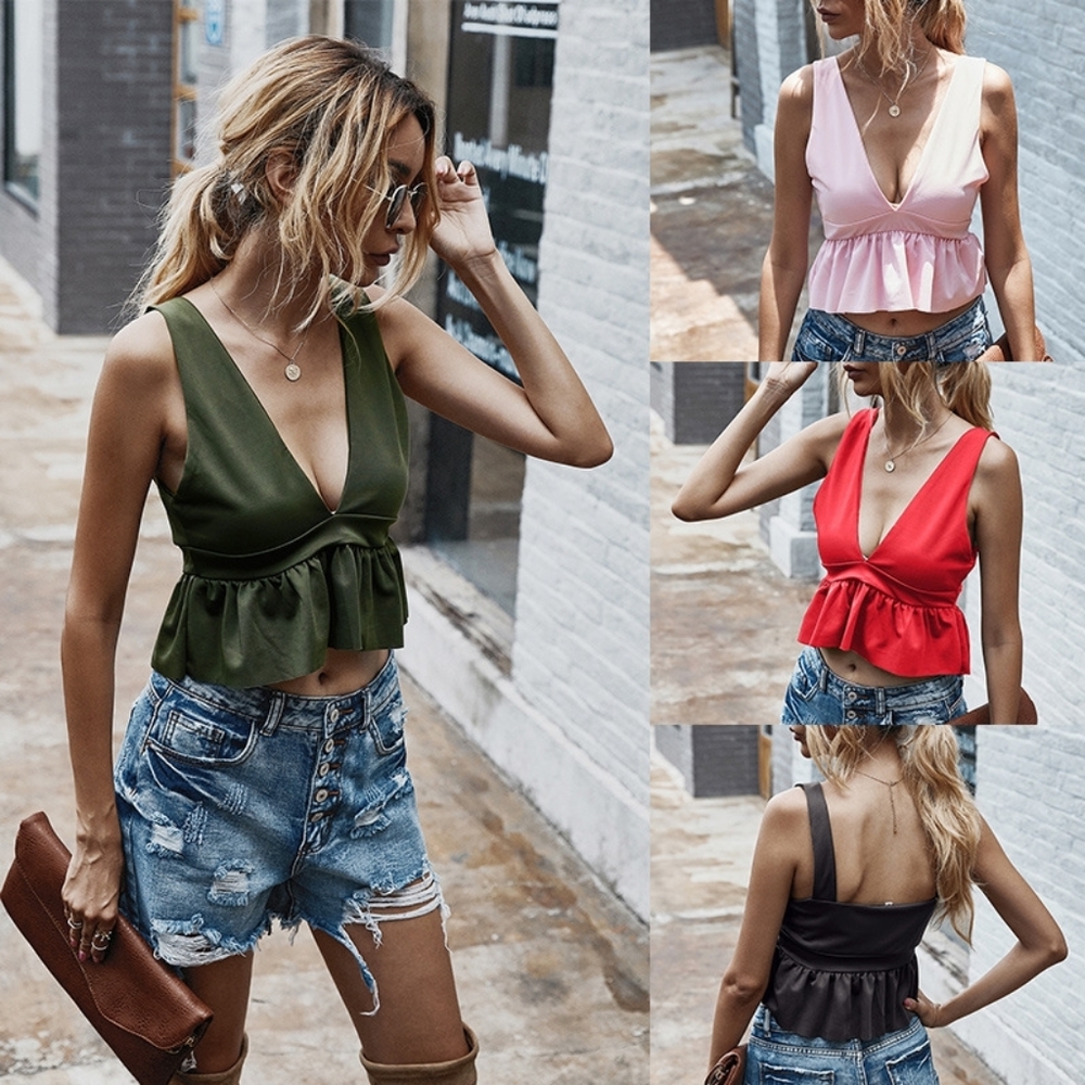 Sleeveless Halter Hem Ruffle Top